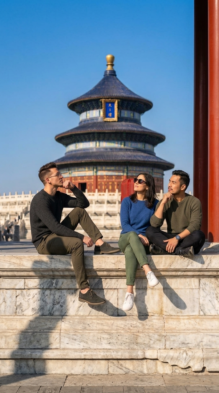 Amigos disfrutando del paisaje de Beijing